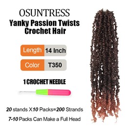 Osuntress 14 inch Yanky Twist Crochet Hair 10 Packs, Pre-looped Short Mini Spring Twists Micro Yankee Passion Braids （200 Strands, Ombre Ginger Red)