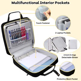 Sambois 3 D-Ring Zipper Binder 2 inch with Shoulder Strap, Waterproof Oxford Binder with Zipper Storage 500 Sheets Capacity, Multi-Pockets Organizer Bag for 13 in Laptop School& Office Supplies Black