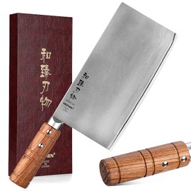 HEZHEN 8”Cleaver Knife, 3 Layers Composite Clad Steel Chinese Chef Knife, Stainless Steel Butcher Knife Meat Slicing Chef Kitchen Knife, Padauk Wood Handle