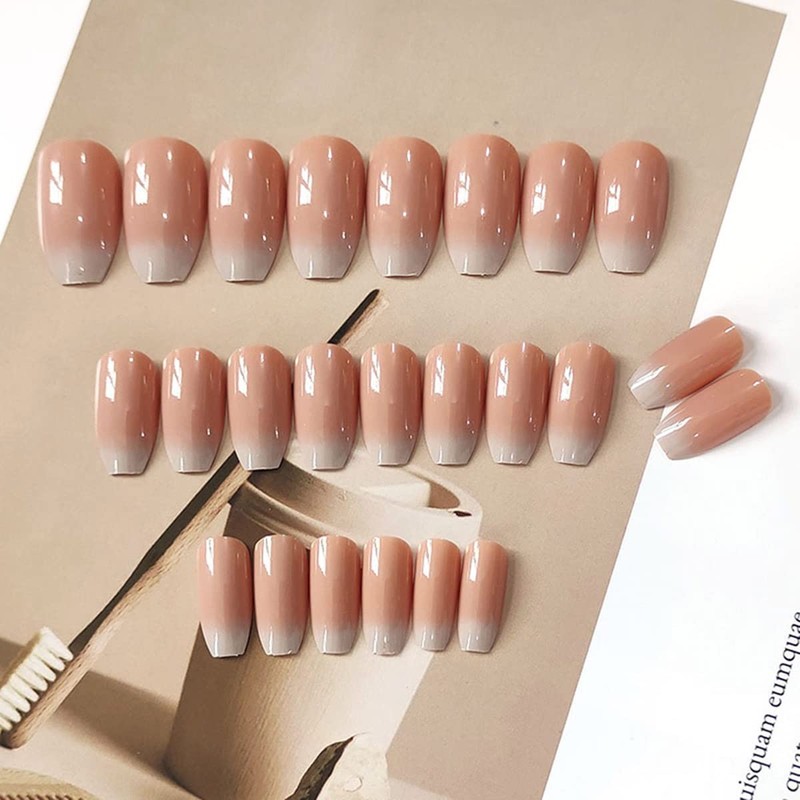 Bufenia 24 Pieces Shiny Acrylic Coffin Ballarina False Nails Gradient