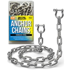 Stainless Steel Anchor Chain, Marine Grade Boat Accessories with Double Shackle Link Ends, 4 Ft Length, 3/16" Width for Boats