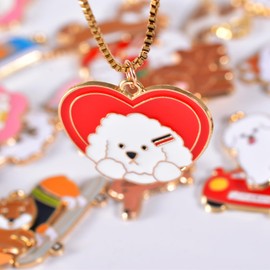34PCs Bulk Enamel Dog Charms for Jewelry Making, Colorful Metal Pet Charms Pendant for Bracelet Necklace and Crafting (Cartoon Dog Brown & White)