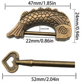 YHXiXi Fish Shaped Retro Padlock with Key and Tassels, Retro Antique Wooden Box Lock Alloy Jewelry Box Fish Pattern Lock