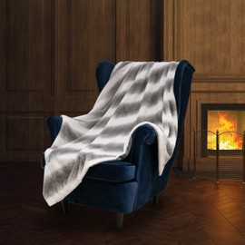 Super Soft Faux Fur Throw Blanket- Royal Luxury Cozy Plush Blanket use for Couch Sofa Bed Chair, Reversible Fuzzy Faux Fur Velvet Blanket 50 Inch x 60 Inch (Grey Stripe)