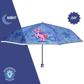 PERLETTI Unicorn Children's Umbrella Girls - Pink Unicorn Pocket Umbrella Mini Umbrella Children's Umbrella 7+ Years - Umbrella Small Windproof with Reflective Edge - Diameter 91 cm, denim