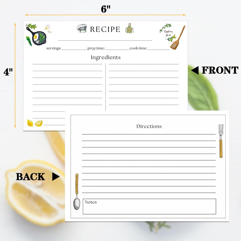 GoShambar Recipe Cards, 4x6 Inches Double Sided Cards, Blank Recipe