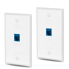 Ethernet Wall Plate Cat6 1 Port Keystone Jack Wall Plate with RJ45 Keystone Inline Coupler insert, Female to Female Cat6 Keystone Wall Jack, Blue (2 Pack)