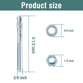 24PCS Napredak 3/8" x3-1/2 Wedge Anchor for Concrete, Heavy Duty Anchor Bolts, Carbon Steel Zinc Plated Expansion Bolt Fastener for High Strength Concrete Bricks/Blocks, Natural Dtone