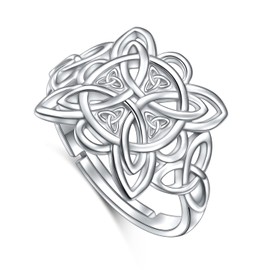DAOCHONG 925 Sterling Silver Good Luck Irish Jewellery Celtic Quaternary Wiccan Witches Knot Ring for Women, Size 9
