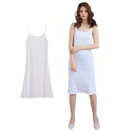 MIRIPARIS Women's Petticoat Cotton [7 Dream _ Camisole] [Mini _ Knee Length _ Long] Slip Inner Camisole Camisole Dress Sweat Absorbent Quick Drying Room Wear, white/knee length