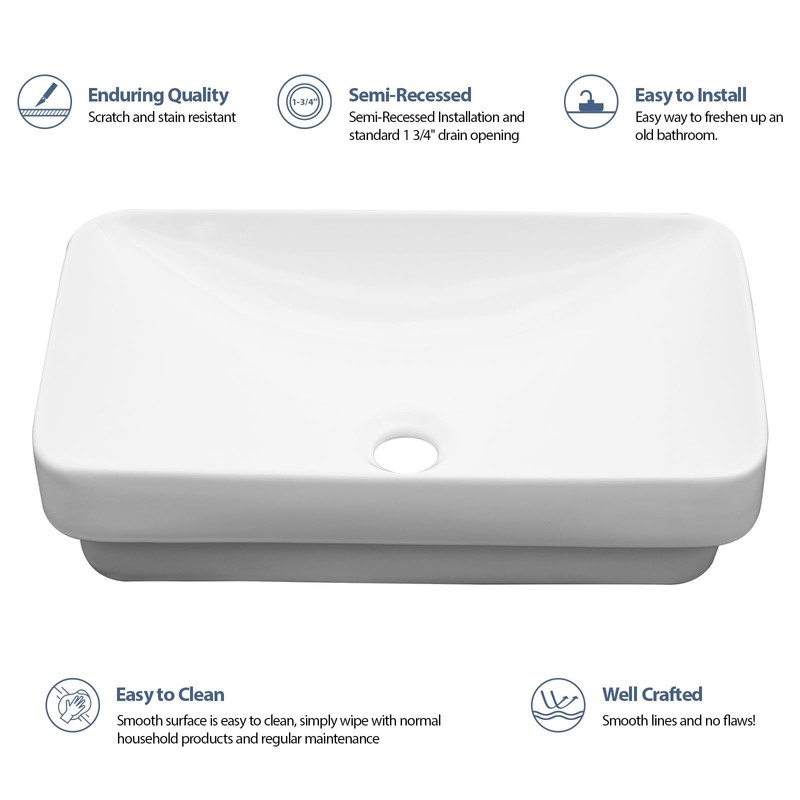 Lordear Vessel Sink Bathroom Semi Recessed Sink 19 x 12