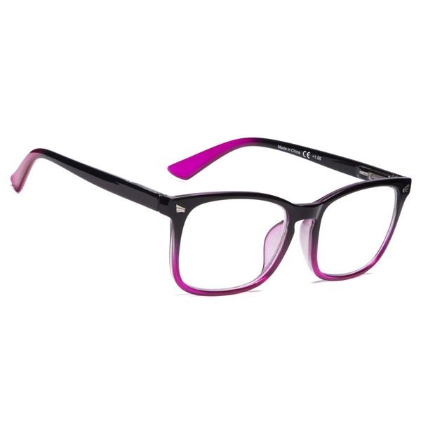 BLUELESS Reading Glasses Women - Fashion Ladies Readers(Black/Purple, 0.00)