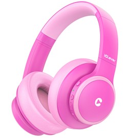 iClever BTH26 Active Noise Cancelling Headphones for Kids, 60H Play Time, Type-C Fast Charging, 80dBA Safe Volume, Bluetooth5.4 Kids Headphones Wireless Aux Cord for Airplane Travel (Pink)