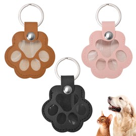 Permuly 3PCS Pet Paw Keychain, Dog Paw Keychain Hair Storage Pet Fur Keepsake Unique Dog Memorial Gifts for Loss of Dogs Pets Commemorative Leather Keychains (Pink + Black + Light Tan)
