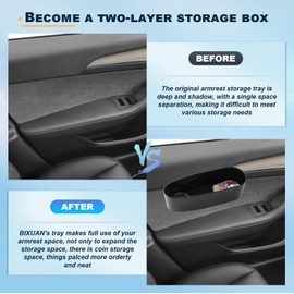 BIXUAN Car Door Armrest Universal PU Leather Car Armrest Left Elbow Support Cushion with Storage Box Car Armrest Cushion Car Door Armrest Pad (2 Pack for Left and Right Doors)