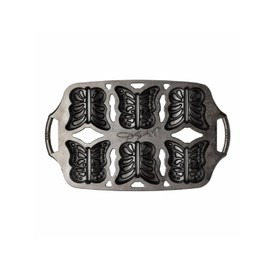 Lodge Dolly Parton Cast Iron Butterfly Cake Pan – Makes Six Mini Butterfly Cakes, Special Edition Bakeware, Durable, Naturally Seasoned, 14.18 x 8.5 x 1.37 In