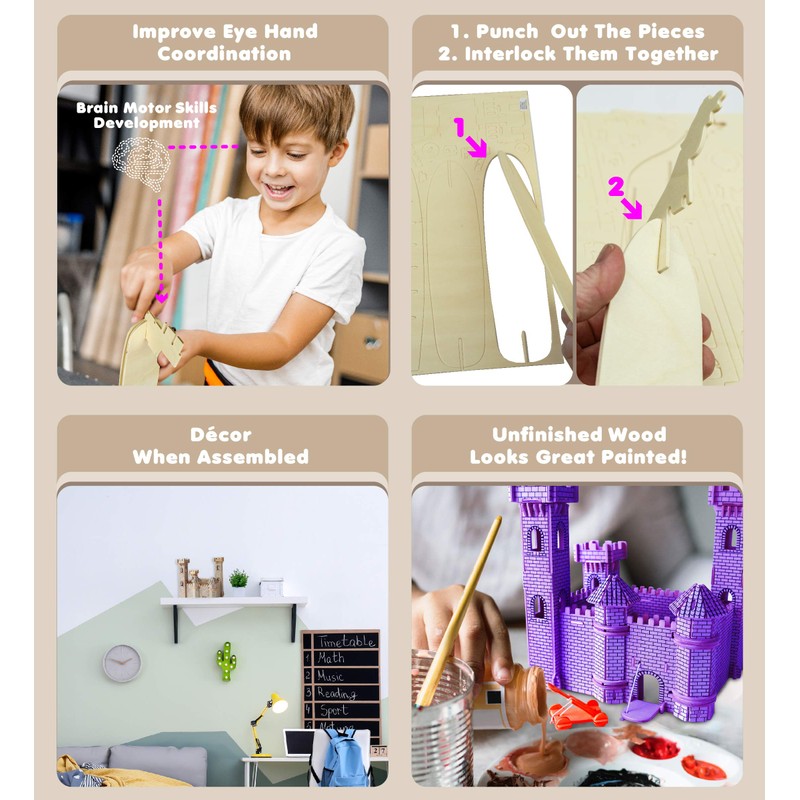 Puzzled 3D Puzzle Castle Set Wood Craft Construction Model Kit,