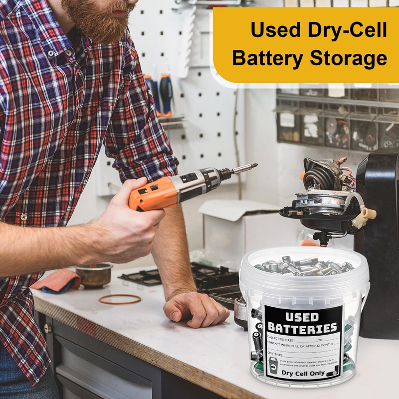 Baderke Battery Disposal Container Battery Recycling Container 1.32 Gallons Capacity