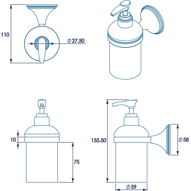 Croydex Westminster Wall Mounted Soap Dispenser with Zinc Alloy Construction,
