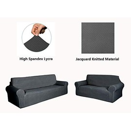 LinenTopia 2-Piece Sofa and Loveseat Slipcovers, Couch Covers Set, Form fit Stretch, Wrinkle Free, Furniture Protector, Sofa Covers for Living Room, Diamond Pattern Polyester Spandex (Light Gray)