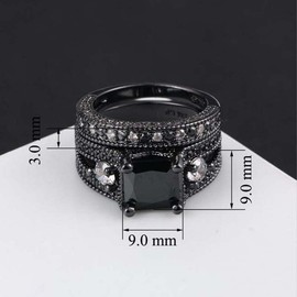 ringheart Couple Rings Matching Ring 1.5ct Black CZ Women Wedding Ring Sets for Him and Her His Her Rings, women size9 & men size12, Metal Crystal rhinestone, Cubic Zirconia
