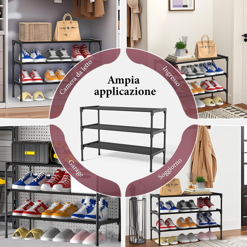 LEIVESTE 3 Tier Metal Shoe Rack Space Saving Stackable 12