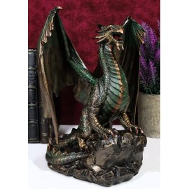 Bronzite Dragon Standing on Rock Statue Collectible Figurine 9 Inch