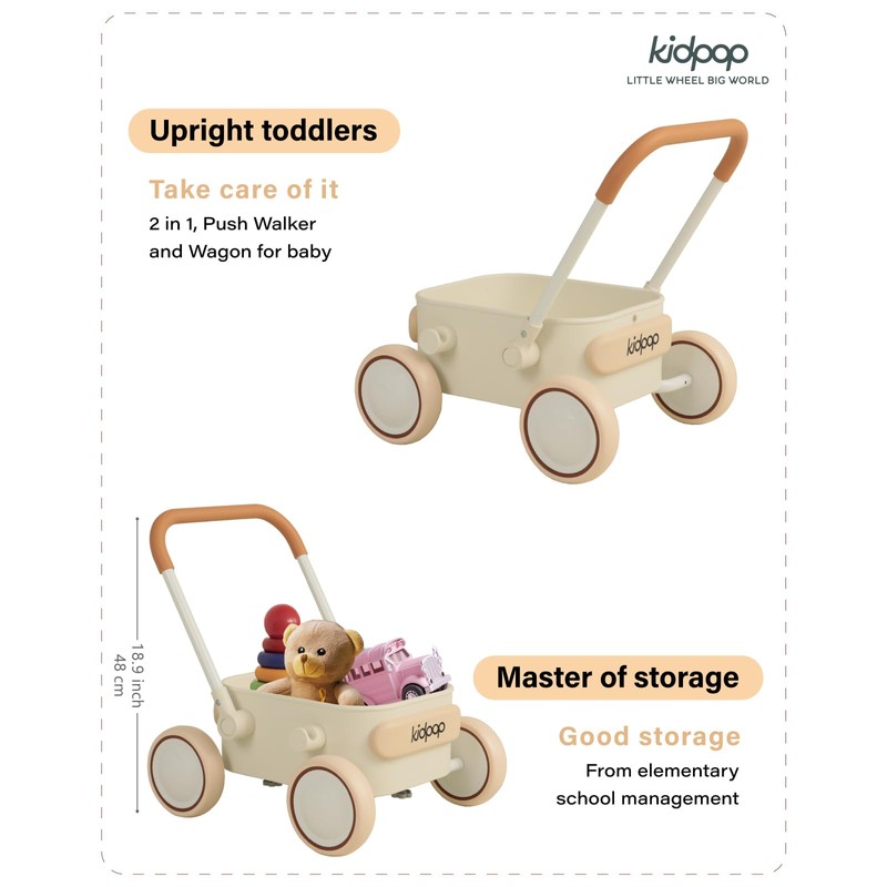 Kidpop PULA 2-in-1 Push and Pull-Along Wagon, Baby Push Walker