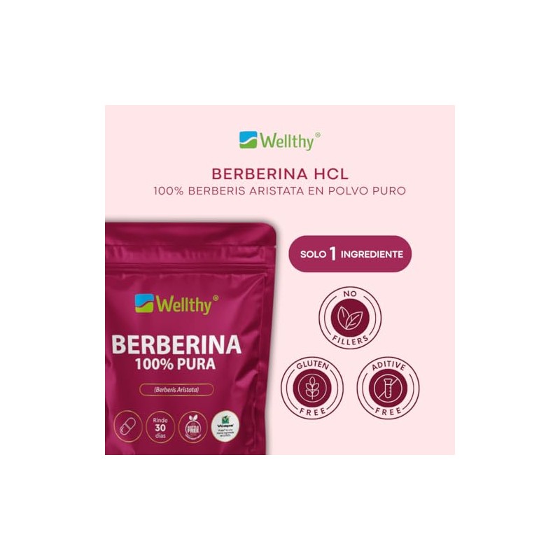Wellthy Berberina Pura Cápsulas 100 Berberis Aristata 500mg Dias Consumo