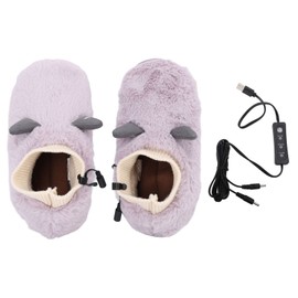 1 Pair Electric Foot Warmer USB Heating Shoes 3 Gears Adjustable Temperature Walking Heated Slippers 250mm Purple 36‑37 Size