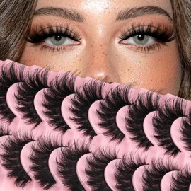 Ahrikiss Lashes Fluffy Cat Eye Lashes 5D Volume False Eyelashes That Look Like Extensions 10 Pairs Soft Wispy Fake Eyelashes Faux Mink Lashes (D18)