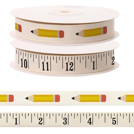 2 Pcs × 5 Yards Pencil Ruler Ribbon for Crafting Sewing, 5/8 Inch Herringbone Natural Cotton Ribbons for Gift Wrapping, Back to School Ribbons for Hair Bow Accessories