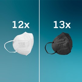 25 FFP3 Masks CE Certified Black and White Made in Italy BFE ≥99% PFE ≥99% Logo Print SICURA Italian Sanitised and Individually Sealed FFP3 Mask 12 White + 13 Black
