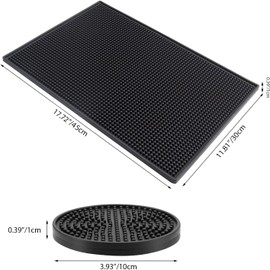 Alfombrilla para Barra(45 x 30 cm) y 1 Posavasos(10cm), Posavasos de Silicona Antideslizantes, Barra Antideslizantes Alfombrillas de Goma, Coasters para Bar, Hogar, Restaurante