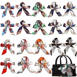 JIAMIAN 18 Pieces Fashion Bag Handbag Scarf, Scarves Edge Satin Headbands, Silk Purse Scarf Handle Wrap Ribbon Neckerchief Scarf Hairband Handbag Scarf, for Women