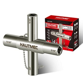 HAUTMEC 4 Way Sillcock Water Key, 1/4", 9/32", 5/16", 11/32" Steel Multi-Function Utility Key for Sillcocks Faucets Valves Spigots PL0028