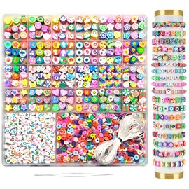 2380 Stück Ton-Perlen Armbänder, 480 Polymerton + 300 Buchstaben + 1600 flache Tonperlen, Perlen für Armbänder, DIY-Armband-Set (2380)