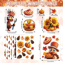 JOFONY Thanksgiving Window Stickers,3D Cute Turkey Autumn Maple Leaves Window Clings Reusable Party Decoration Window Decals for Thanksgiving Day