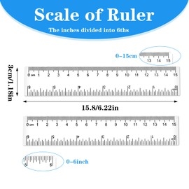 Thinp 2 Pack Small Ruler 6 Inch Ruler Clear Plastic Ruler Straight Ruler with Inches and Centimeters Transparent Measuring Tool Six Inch Ruler for School Student Office