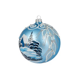 Sky Blue Christmas Ornament Polish Blown Glass Ball Medium Bauble 5 inch/120mm Hand Painted Winter Wonderland