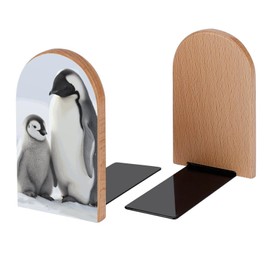 Emperor Penguin Book Ends Decorative Wood Bookends for Shelves Kids Room Desk Home Office Book Stoppers for Magazines,Books, DVDs, 1 Pair/2 Pieces(5x3.1 in)
