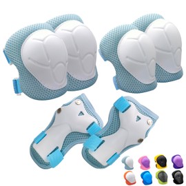 Inkidio Knee Pads for Kids Unicorn Protective Gear Set Knee Pads and Elbow Pads Set with Wrist Guard for Girls Boys Roller Skates Inline Skatings Scooter Cycling Bike Skateboard (Small, Sky-Blue)