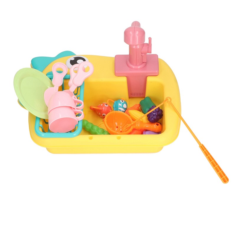 2 in 1 Play Kitchen Sink Toys with Running Water