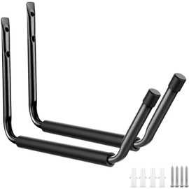 Heavy Duty Garage Indoor Kayak Storage Hooks Hanger, Wall Mounted Utility Hanging Cradle Rack for Canoe Paddle Board, Ladder, Folding Chairs, Hose, Bicycle and Tools (2 Pack, Black)