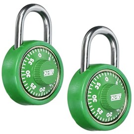 NU-SET 1-3/4 Inch Spin Dial Locker Lock, Combination Padlock for Gym and School Lockers, Green Dial, 2 Pack