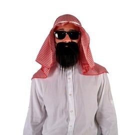 Ciao Sheikh Emir Arabic Fancy Dress Kit (Headwear, Glasses, Beard), White, Red