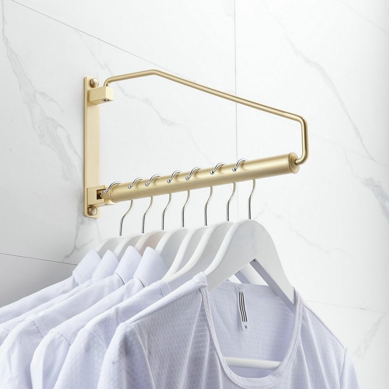 Folding Clothes Hanger Gold Brushed Drying Clothes Rack Wall-Mounted Space