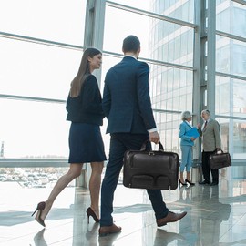 Nappa Leather Briefcase for Men Large Business Travel Messenger Tote Bag 17'' Laptop Bag with YKK Zippers (Black)