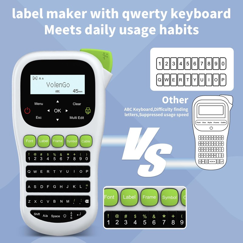 VolenGo H1100 Label Maker Machine with Tapes 12mm Laminated, Backlit