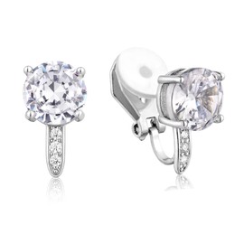 SELOVO Clip on Stud Earrings 8mm Cubic Zirconia for No Pierced Ear Silver Tone (8mm cz with small cz)